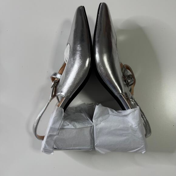 NWT OLD NAVY Strappy Slingback Mary Jane Heels Metallic Silver 8.5 - Picture 5 of 8
